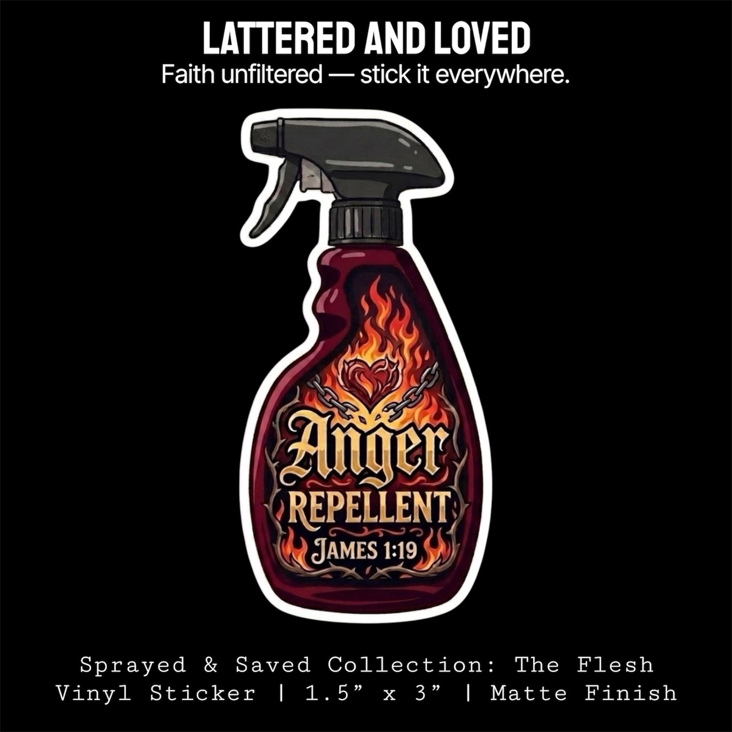 Sprayed & Saved Repellent Collection: The Flesh | Anger Repellent Sticker (James 1:19)
