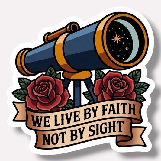 Traditional Truths Collection | Telescope Sticker | We Live by Faith Not by Sight