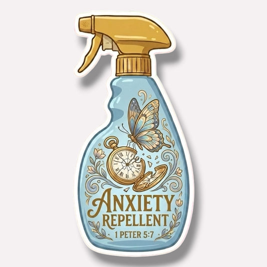 Sprayed & Saved Repellent Collection: The Mind | Anxiety Repellent (1 Peter 5:7) Sticker