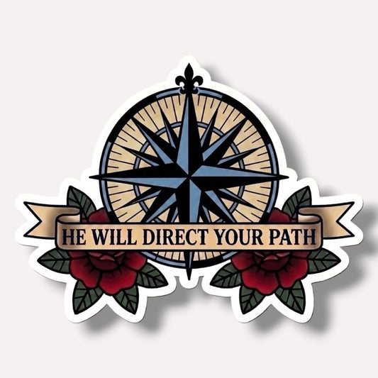 Traditional Truths Collection | Compass Sticker | He Will Direct Your Path