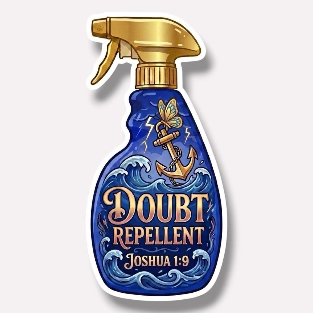 Sprayed & Saved Repellent Collection: The Mind | Doubt Repellent (Joshua 1:9) Sticker