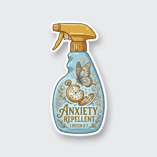 Sprayed & Saved Repellent Collection: The Mind | Anxiety Repellent (1 Peter 5:7) Sticker